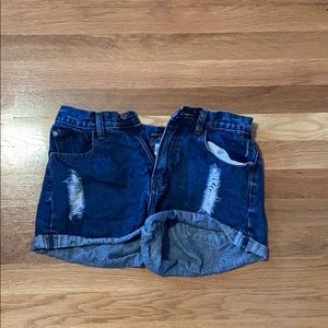 Distressed high waisted jean shorts